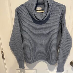 Pink Rose Ribbed Cowl Neck Sweater - Blue